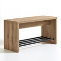 Banc à chaussures avec assise rembourrée en bois finition chêne, coloris brun clair
