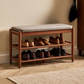 Banc à chaussures avec assise rembourrée en bois, coloris brun naturel