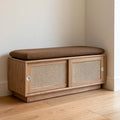 Banc à chaussures avec assise rembourrée en bois, coloris brun clair