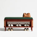 Banc à chaussures avec assise rembourrée en bois, coloris vert
